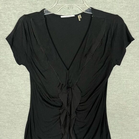 Tahari Ruffled Black Top Womens Medium Dark Romantic Day to Night Classic Blouse - Picture 2 of 10